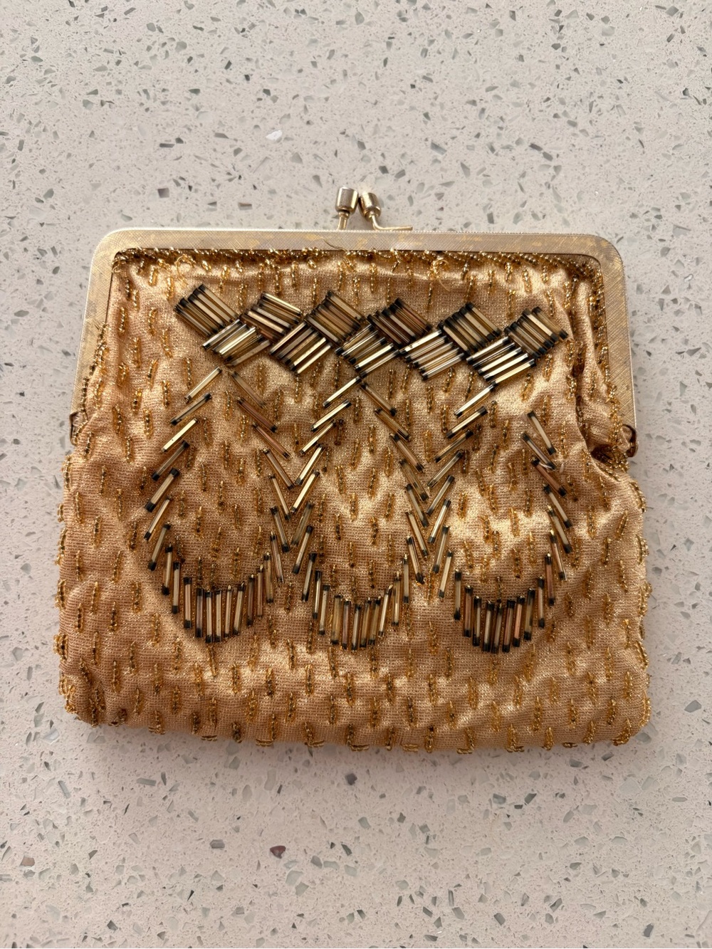 Vintage Richere Bag by Walborg, Gold Beaded Evening Clutch with Chain Handle